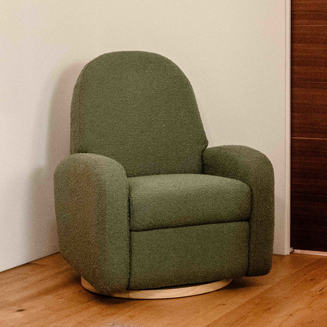 M23188OBLB,Babyletto,Nami Glider Recliner w/ Electronic Control and USB in Olive Boucle w/Light Wood Base