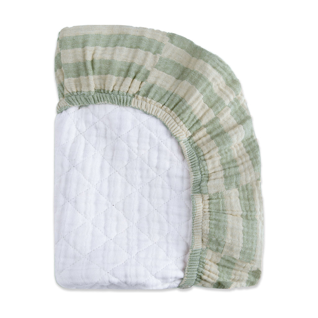 T30537,Babyletto,Moss Stripe Quilted Muslin Changing Pad Cover in GOTS Certified Organic Cotton