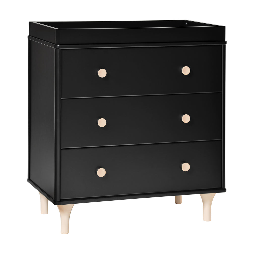 M9023BNX,Babyletto,Lolly 3-Drawer Changer Dresser w/Removable Changing Tray in Black/Washed Natural