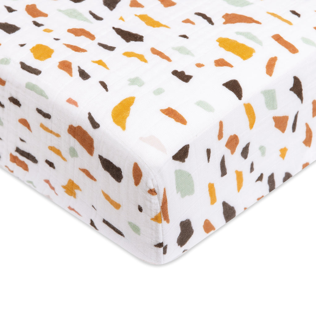 T29135,Babyletto,Terrazzo Muslin Crib Sheet in GOTS Certified Organic Cotton