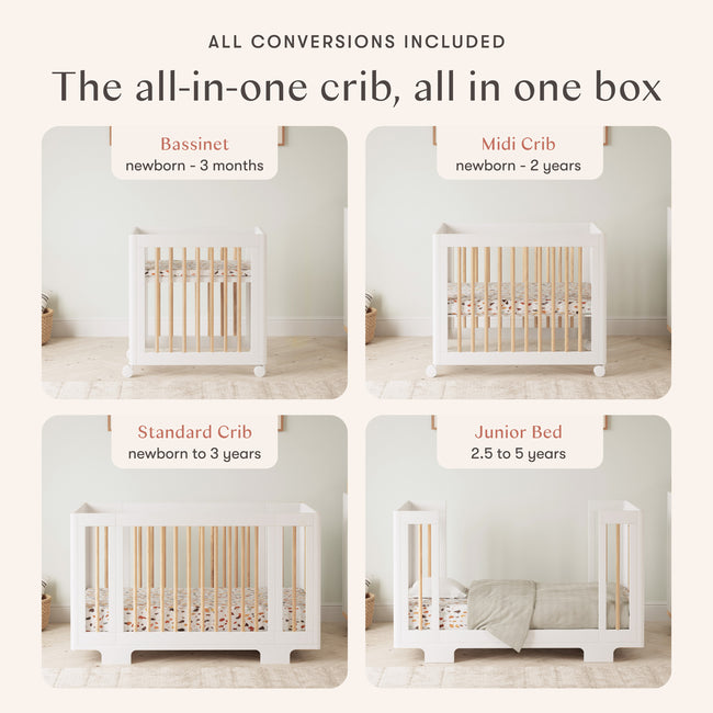 M23401WN,Babyletto,Yuzu 8-in-1 Convertible Crib w/All-Stages Conversion Kits in White/Natural
