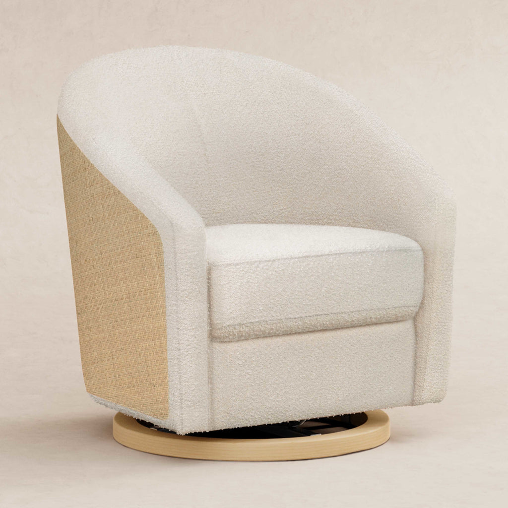 M5887WBCL,Babyletto,Madison Swivel Glider in Ivory Boucle and Cane w/Light Wood Base