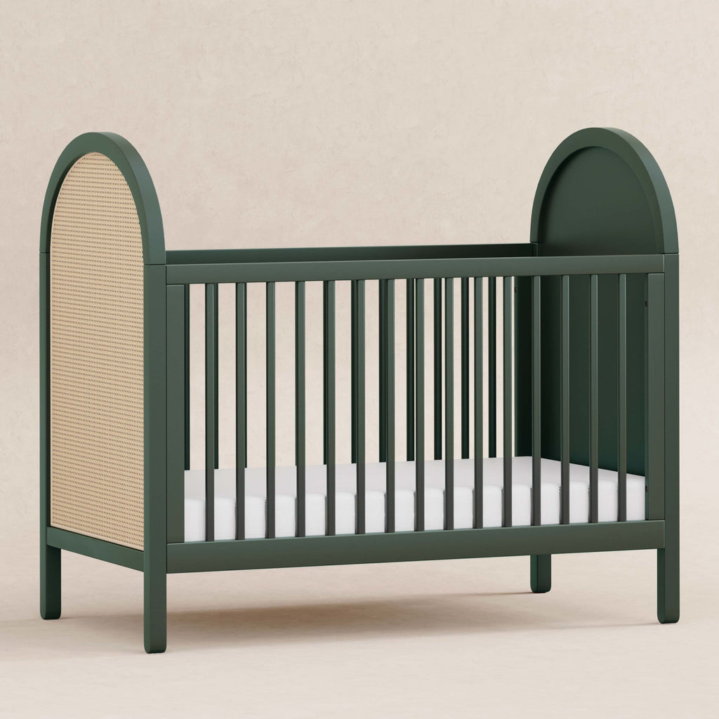 M25601FRGRNC,Bondi Cane 3-in-1 Convertible Crib w/ Toddler Bed Kit in Forest Green w/ Natural Cane