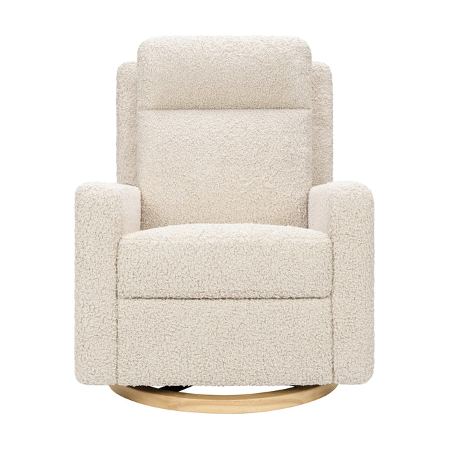 M23082ATLB,Babyletto,Sigi Pro Power Glider Recliner w/ Power Lumbar in Almond Teddy Loop w/Light Wood Base
