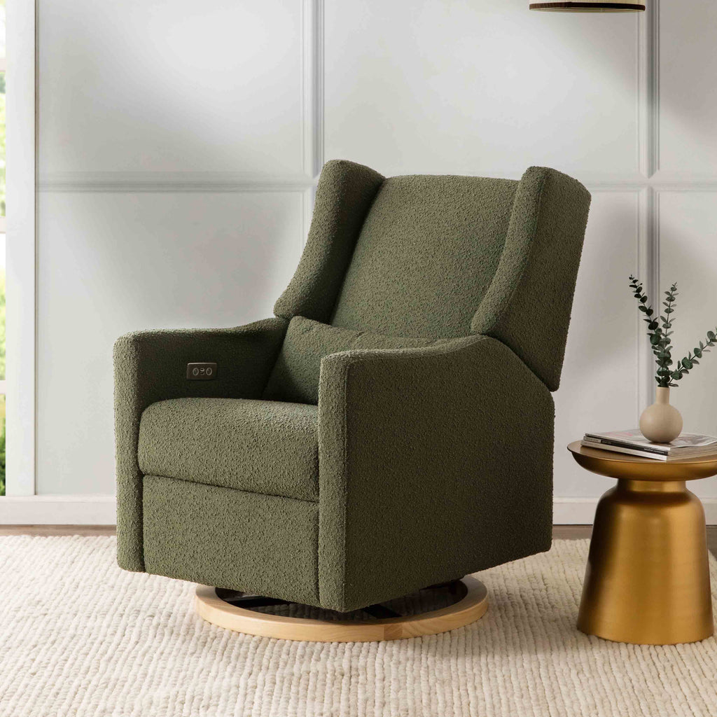 M11288OBLB,Babyletto,Kiwi Glider Recliner w/ Electronic Control and USB in Olive Boucle w/Light Wood Base