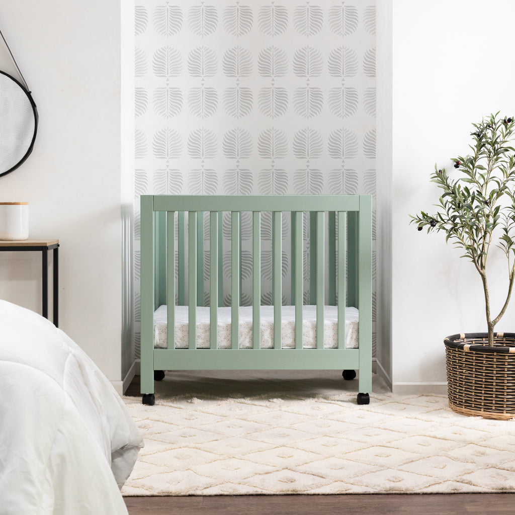 M6698LS,Babyletto,Origami Mini Crib in Light Sage