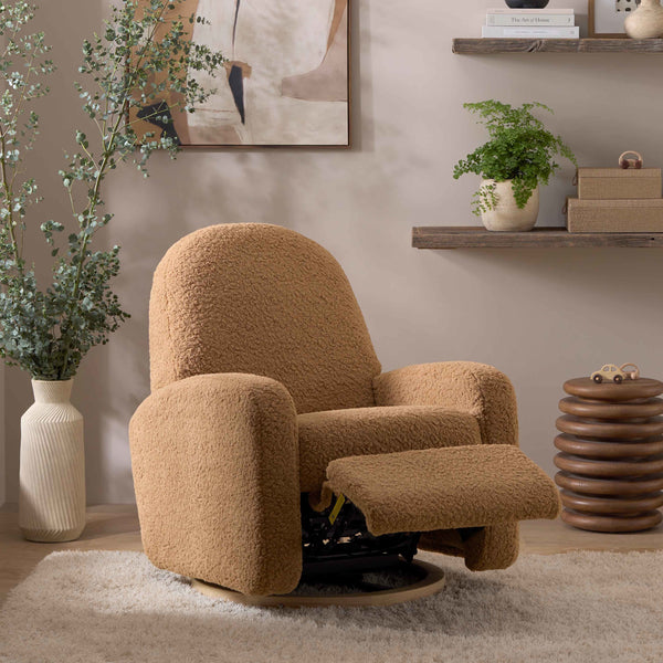M23188CTSLB,Babyletto,Nami Glider Recliner w/ Electronic Control and USB in Cortado Shearling with Light Wood Base