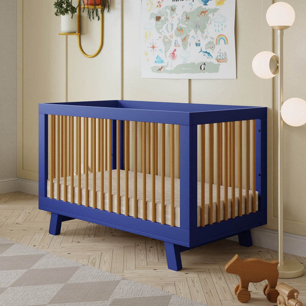 M4201CBTHY,Babyletto,Hudson 3-in-1 Convertible Crib w/Toddler Bed Conversion Kit in Cobalt/Honey