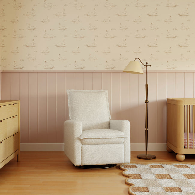 M20977CMSG,Babyletto,Cali Flange Gliding Swivel Recliner in Cream Shearling