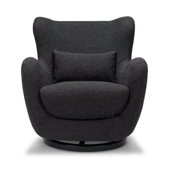 M24187BKBBB,Nursery Works,Solstice Swivel Glider in Black Boucle w/Black Wood Base