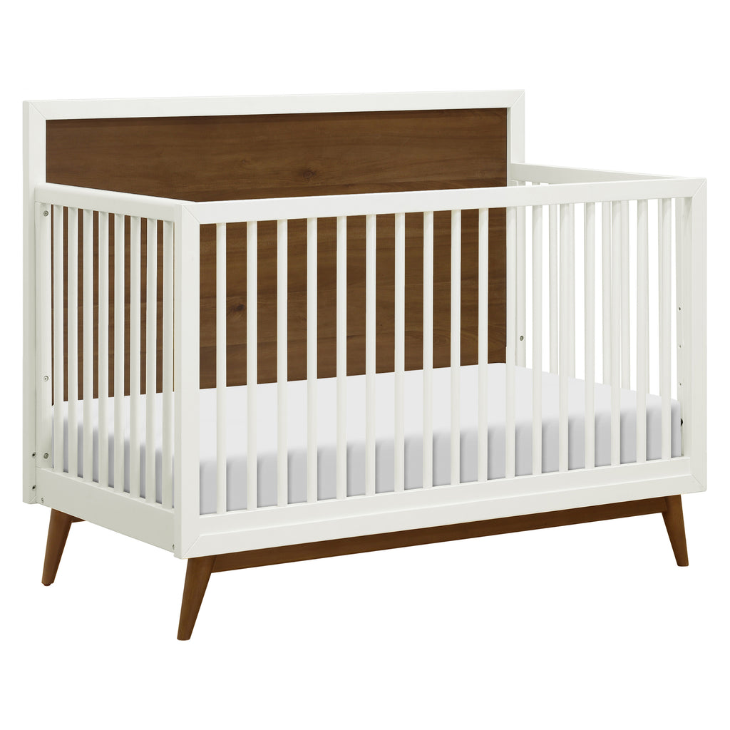 M15901RWNL,Babyletto,Palma Mid-Century 4-in-1 Convertible Crib w/ToddlerBedConversion in WarmWhite/Natural Walnut