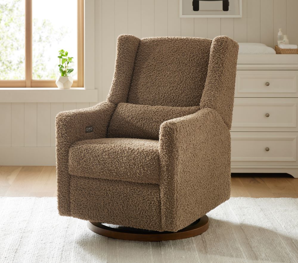 M11288LTDB,Babyletto,Kiwi Glider Recliner w/ Electronic Control and USB in Latte Teddy Loop w/ Dark Wood Base