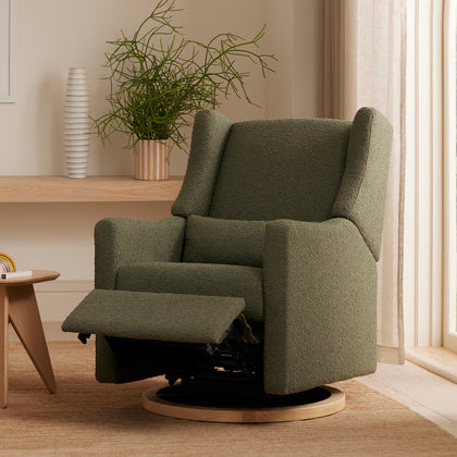 M11288OBLB,Babyletto,Kiwi Glider Recliner w/ Electronic Control and USB in Olive Boucle w/Light Wood Base