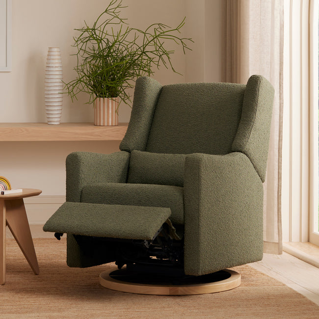 M11288OBLB,Babyletto,Kiwi Glider Recliner w/ Electronic Control and USB in Olive Boucle w/Light Wood Base