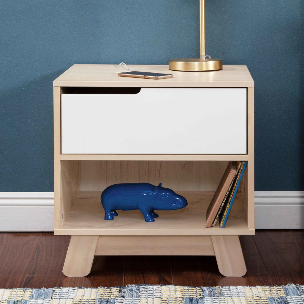 M4260NXW,Babyletto,Hudson Nightstand with USB Port in Washed Natural / White