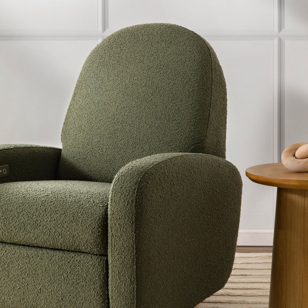 M23188OBLB,Babyletto,Nami Glider Recliner w/ Electronic Control and USB in Olive Boucle w/Light Wood Base