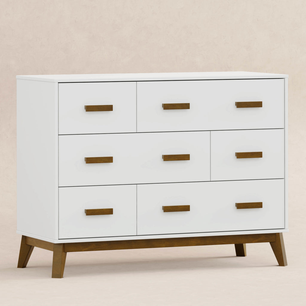 M5826WNL,Babyletto,Scoot 6-Drawer Dresser in White/Natural Walnut