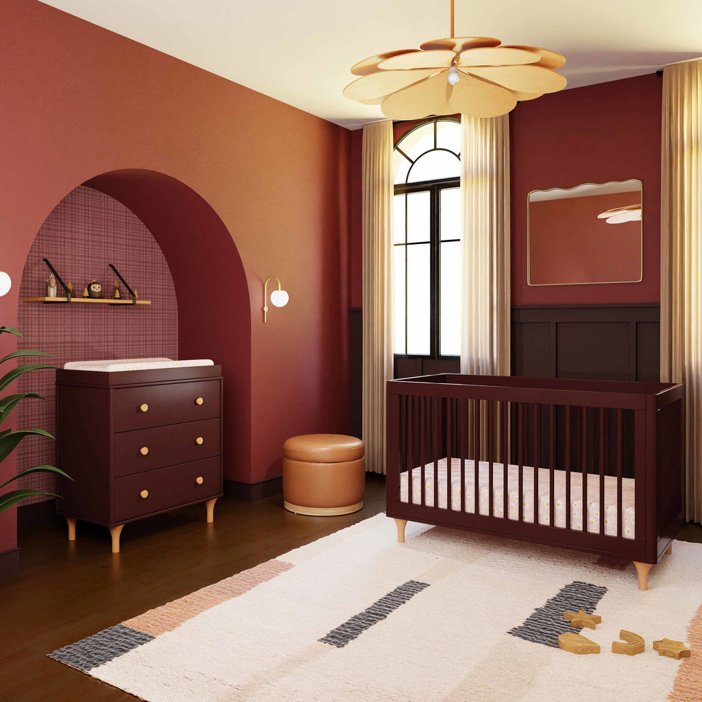 M9001CRN,Babyletto,Lolly 3-in-1 Convertible Crib w/Toddler Bed Conversion in Crimson/Natural