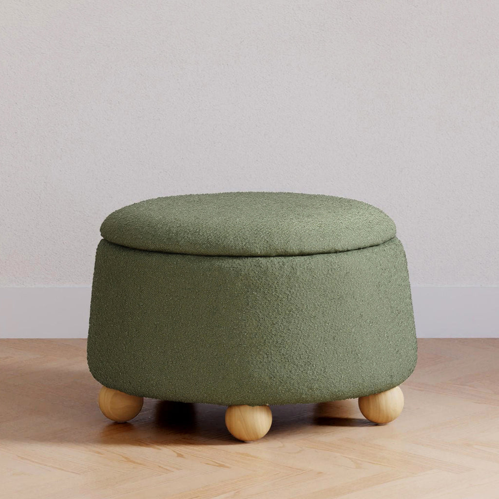 M30985POBHF,Namesake,Tuffet Storage Ottoman in Performance Olive Boucle w/Honey Ball Feet