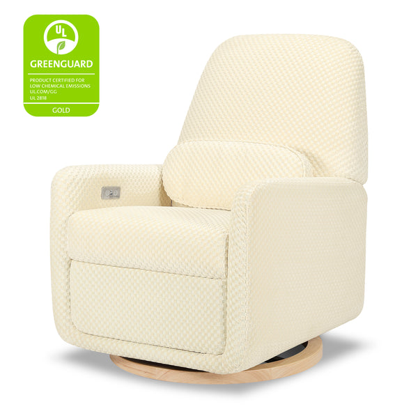 M23688IVCL,Ubabub,Arc Glider Recliner w/ Electronic Control and USB in Ivory Velvet Checker w/ Light Wood Base