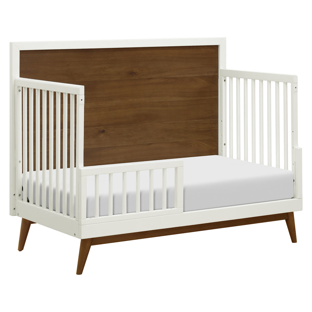 M15901RWNL,Babyletto,Palma Mid-Century 4-in-1 Convertible Crib w/ToddlerBedConversion in WarmWhite/Natural Walnut