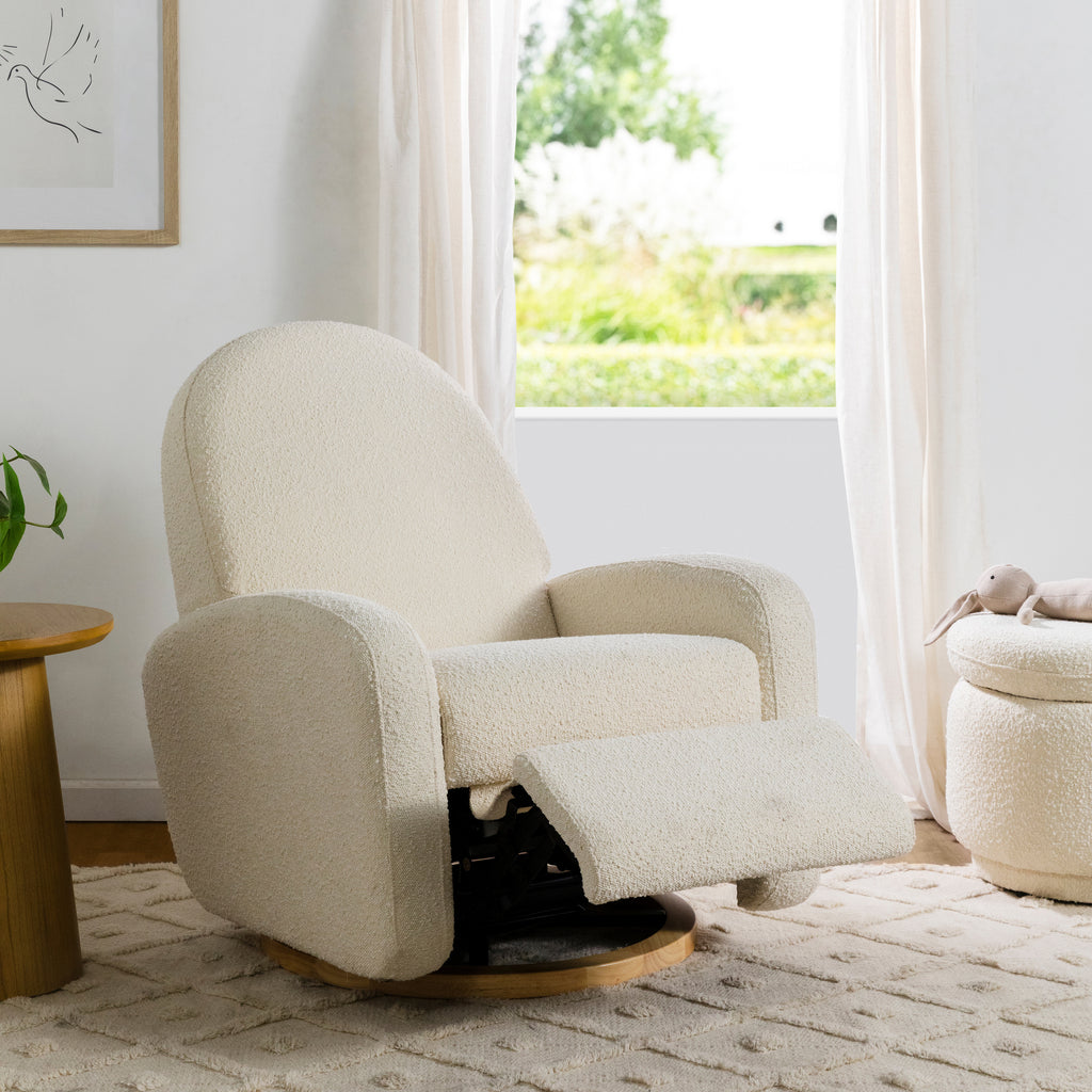 M23188WBLB,Babyletto,Nami Glider Recliner w/ Electronic Control and USB in Ivory Boucle w/Light Wood Base