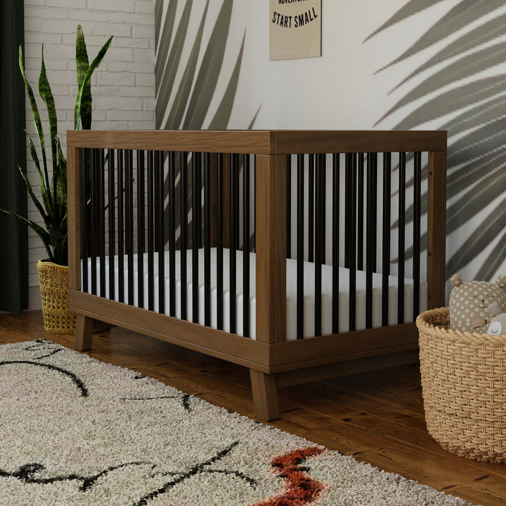 M4201NLB,Hudson 3-in-1 Convertible Crib w/ToddlerBedConversionKit in Natural Walnut/Black