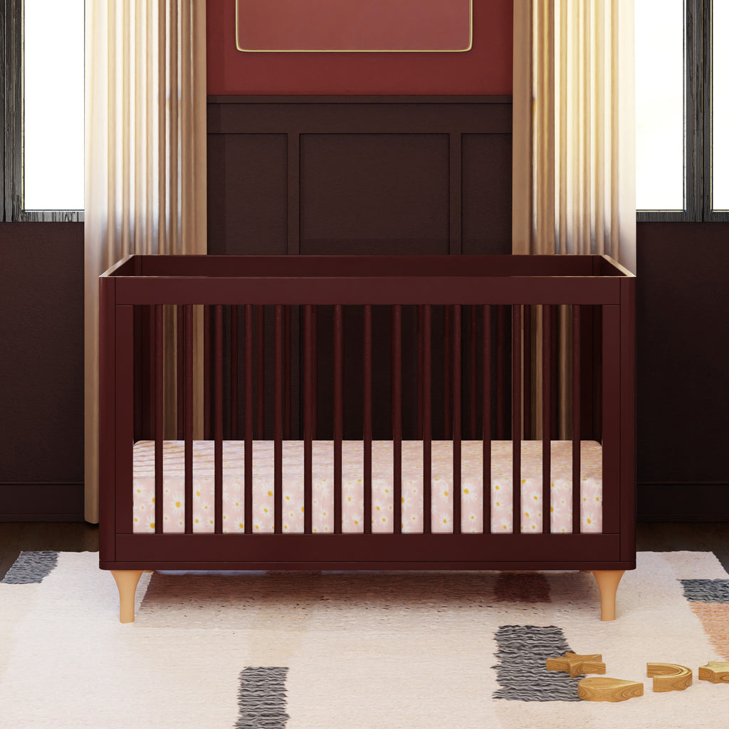 M9001CRN,Lolly 3-in-1 Convertible Crib w/Toddler Bed Conversion in Crimson/Natural