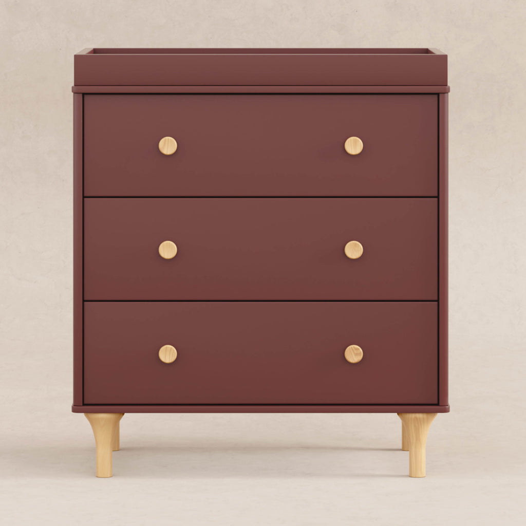 M9023CRN,Babyletto,Lolly 3-Drawer Changer Dresser w/Removable Changing Tray in Crimson/Natural