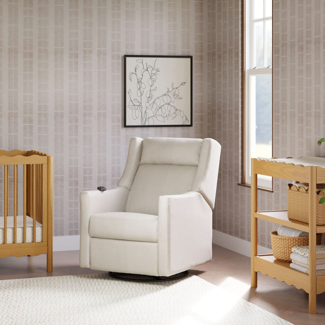 M11283PCMEW,Babyletto,Kiwi Deluxe Power Glider Recliner w/Heat&Massage in Performance Cream Eco-Weave