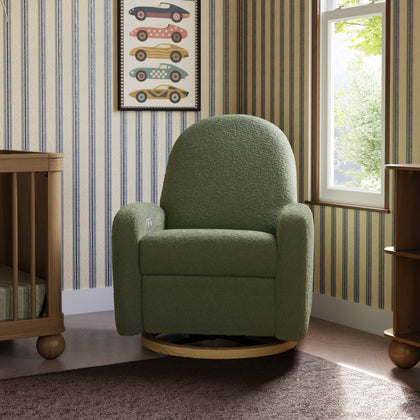M23188OBLB,Babyletto,Nami Glider Recliner w/ Electronic Control and USB in Olive Boucle w/Light Wood Base