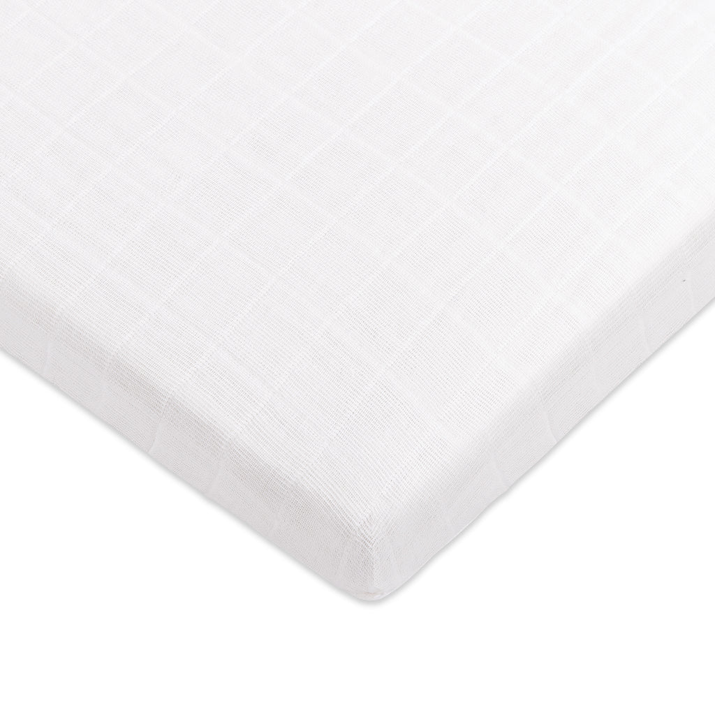 T29433,Babyletto,Plain White Muslin All-Stages Midi Crib Sheet in GOTS Certified Organic Cotton