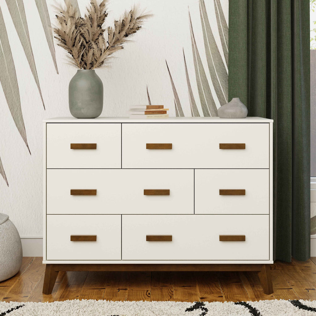 M5826WNL,Babyletto,Scoot 6-Drawer Dresser in White/Natural Walnut