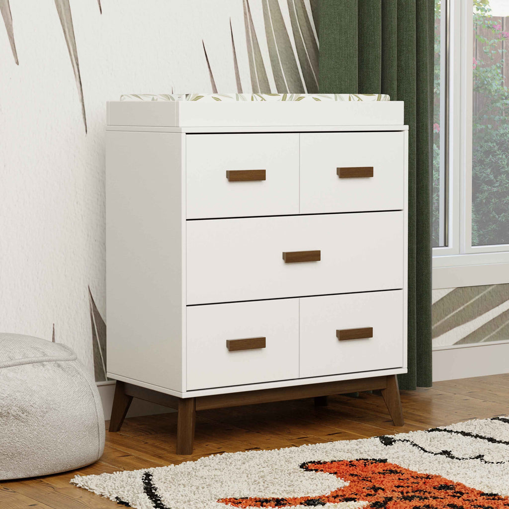 M5823WNL,Babyletto,Scoot 3-Drawer Changer Dresser in White/Natural Walnut Finish