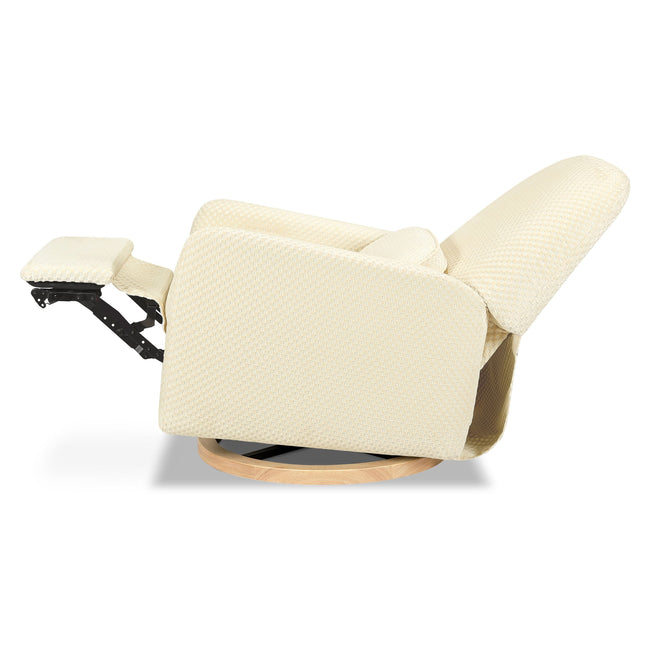 M23688IVCL,Ubabub,Arc Glider Recliner w/ Electronic Control and USB in Ivory Velvet Checker w/ Light Wood Base