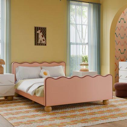 M31396PRSBRY,Babyletto Kids,Rizo Full Bed in Performance Rose Boucle w/Raspberry Piping