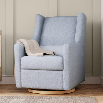 M11288PCETLB,Babyletto,Kiwi Glider Recliner w/ Electronic Control and USB in Performance Blue Chambray Eco-Twill/Light Wood