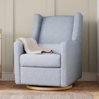 M11288PCETLB,Babyletto,Kiwi Glider Recliner w/ Electronic Control and USB in Performance Blue Chambray Eco-Twill/Light Wood