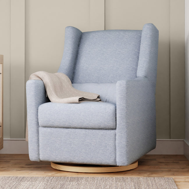 M11288PCETLB,Babyletto,Kiwi Glider Recliner w/ Electronic Control and USB in Performance Blue Chambray Eco-Twill/Light Wood