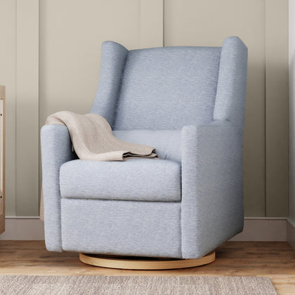 M11288PCETLB,Babyletto,Kiwi Glider Recliner w/ Electronic Control and USB in Performance Blue Chambray Eco-Twill/Light Wood