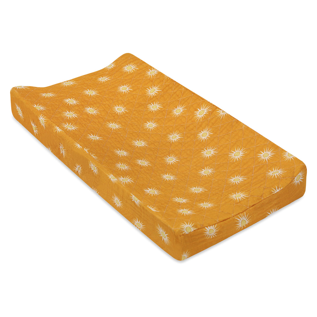 T26937,Golden Hour Quilted Muslin Changing Pad Cover in GOTS Certified Organic Cotton