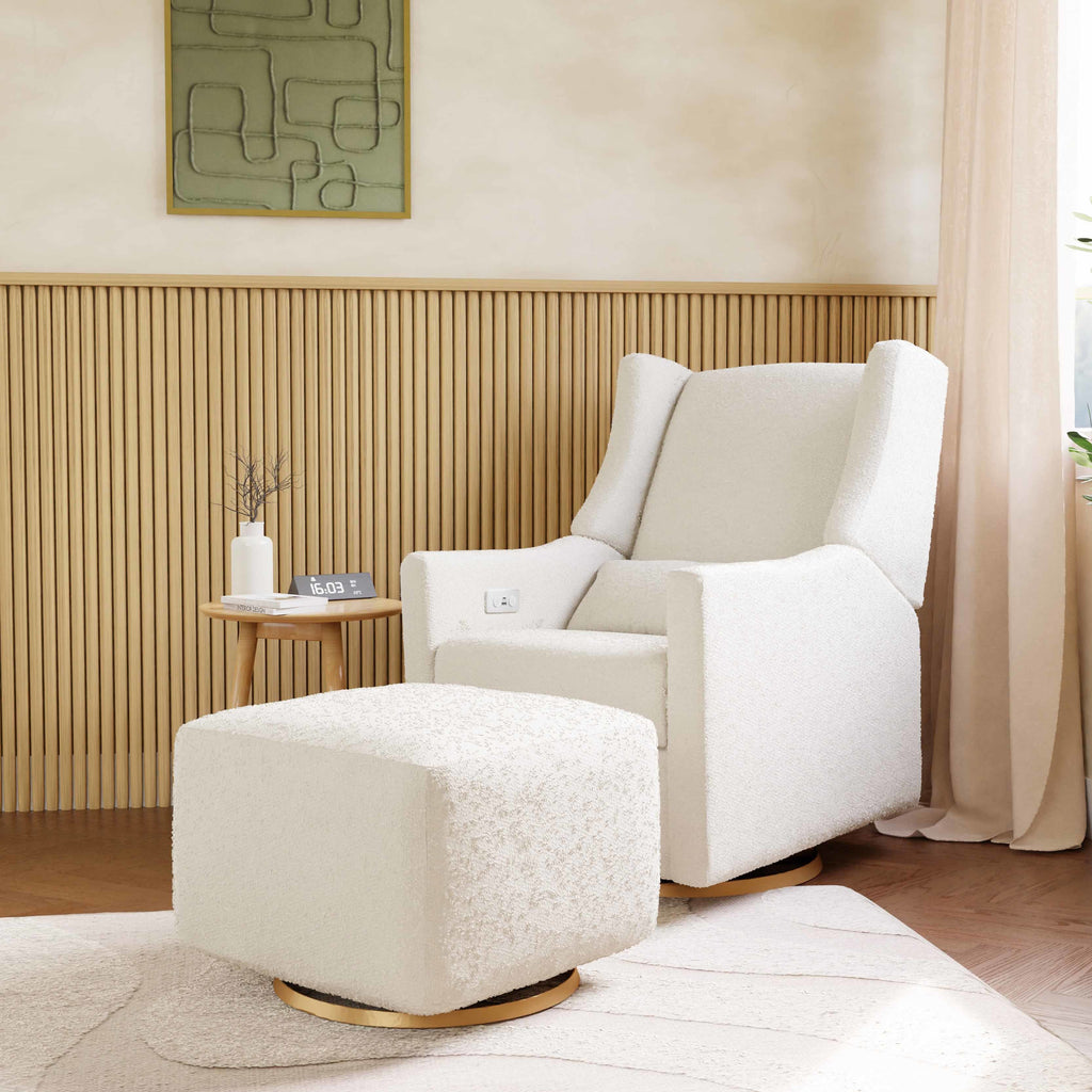 M11288WBG,Babyletto,Kiwi Glider Recliner w/ Electronic Control and USB in Ivory Boucle w/Gold Base