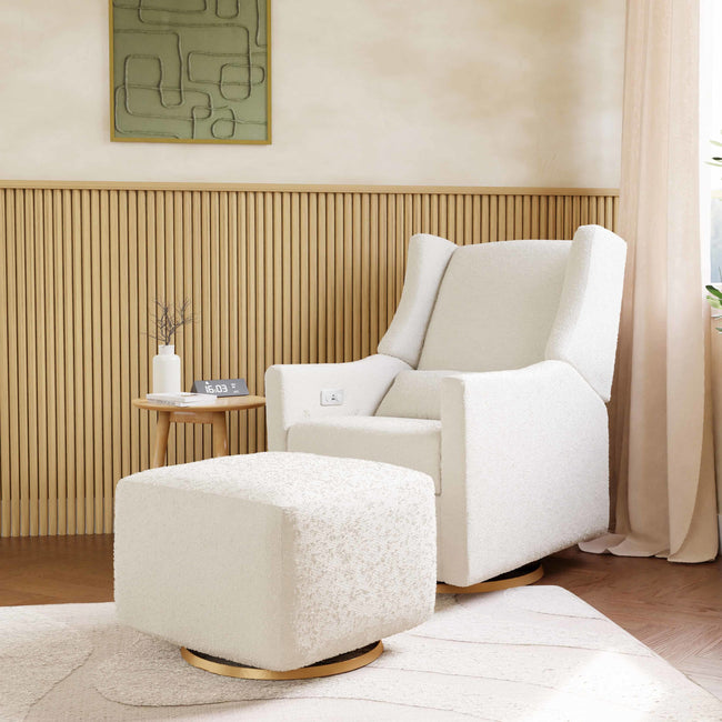 M11288WBG,Babyletto,Kiwi Glider Recliner w/ Electronic Control and USB in Ivory Boucle w/Gold Base