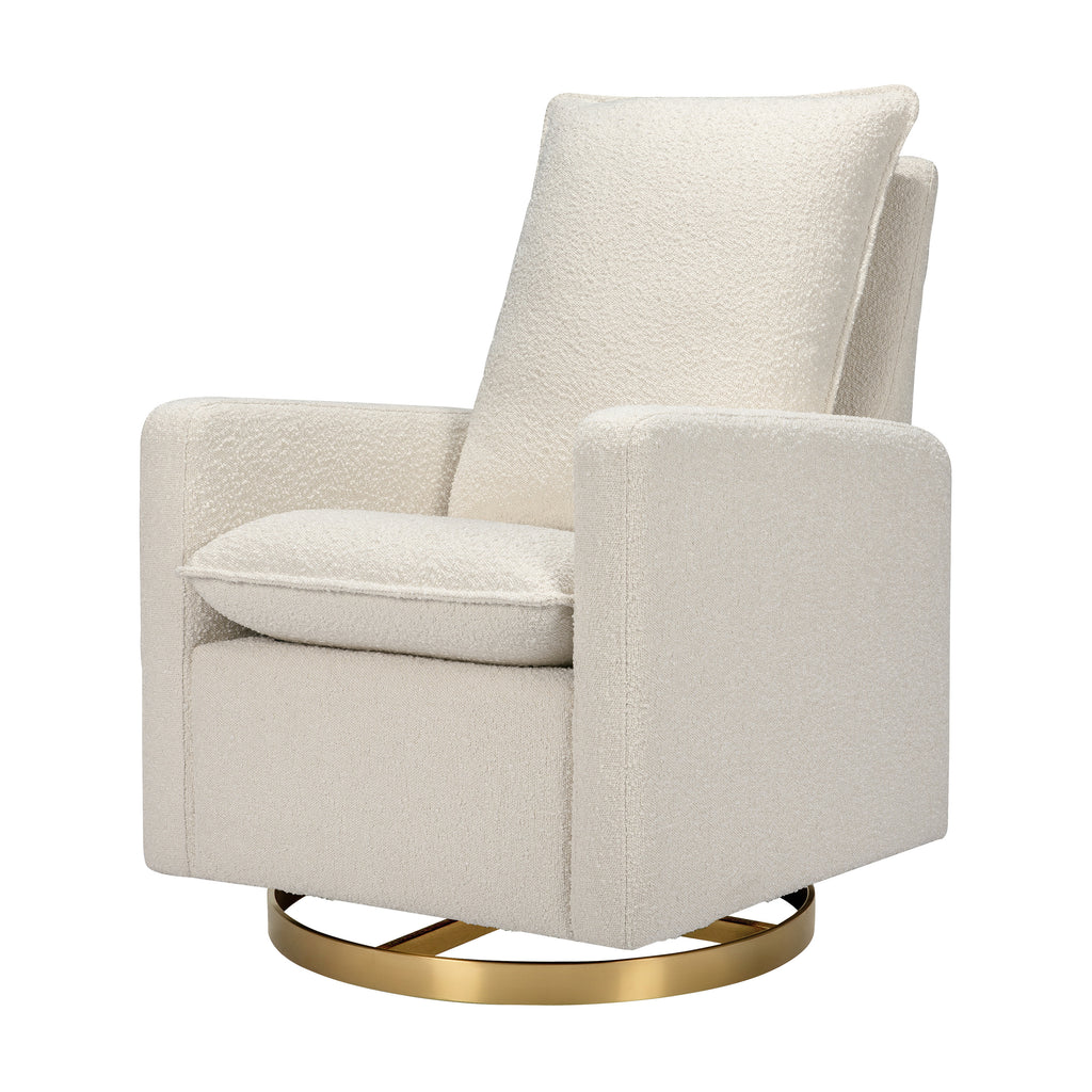 M20987WBG,Babyletto,Cali Pillowback Swivel Glider in Ivory Boucle w/ Gold Base