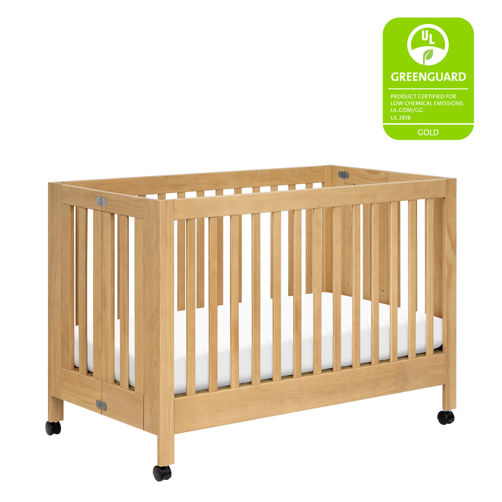 M6601HY,Babyletto,Maki Full-Size Folding Crib w/ Toddler Bed Conversion Kit in Honey