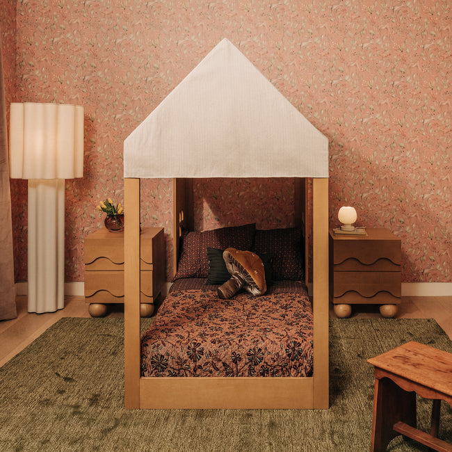 M32830FCS,Babyletto Kids,Uchi Montessori-Inspired House Twin Bed Canopy in Fog Chatham Stripe Eco-Weave