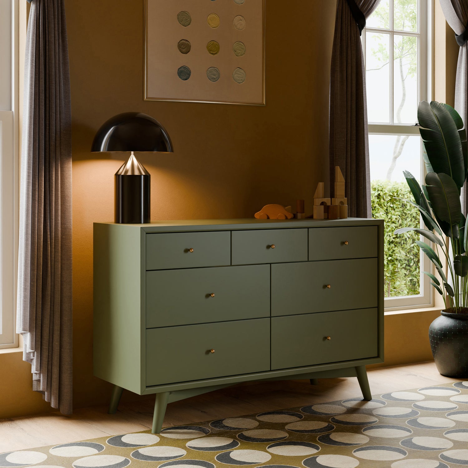 M15916OL,Babyletto,Palma 7-Drawer Double Dresser  Assembled in Olive