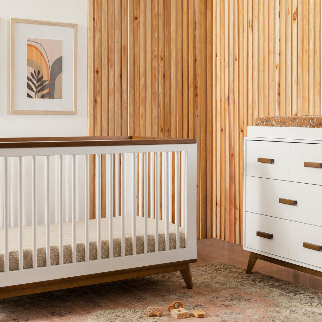 M5801WNL,Babyletto,Scoot 3-in-1 Convertible Crib w/ToddlerBed Conversion Kit in White/NaturalWalnut