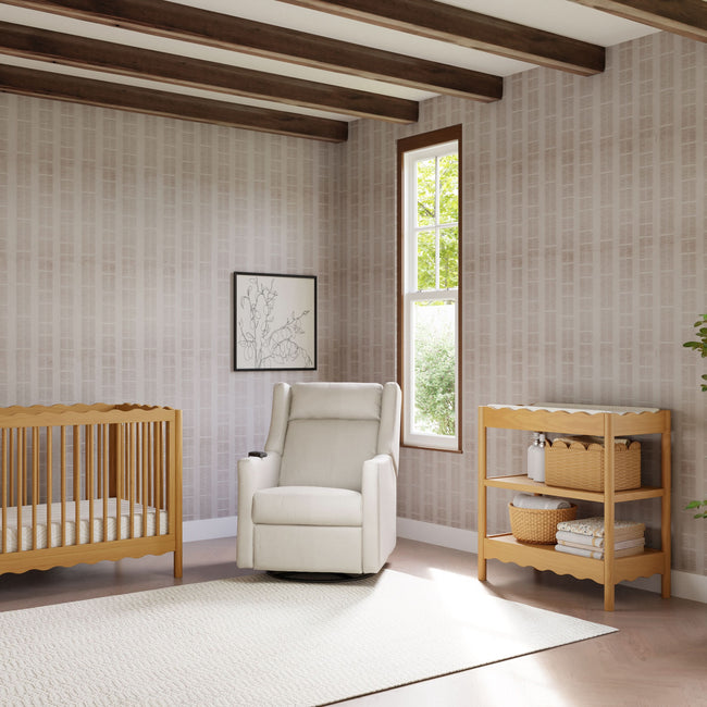 M11283PCMEW,Babyletto,Kiwi Deluxe Power Glider Recliner w/Heat&Massage in Performance Cream Eco-Weave