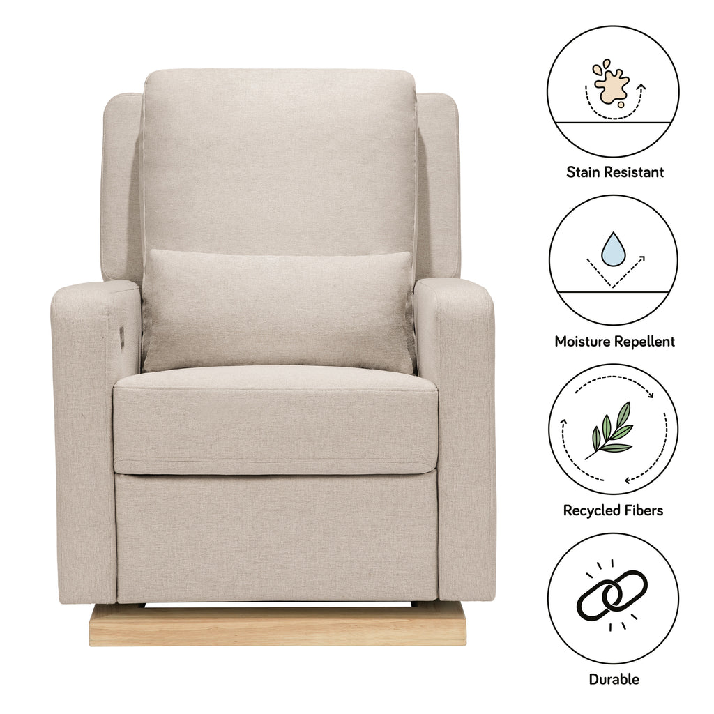 M23085PBEWLB,Babyletto,Sigi Glider Recliner w/ Electronic Control and USB in Performance Beach Eco-Weave w/Light Wood Base